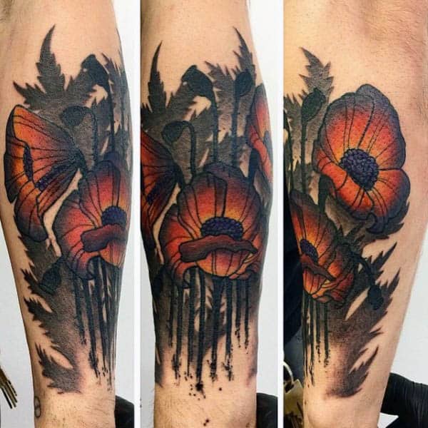 75 Poppy Tattoo Designs For Men - Remembrance Flower Ink