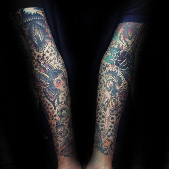 Forearms Traditional Male Sleeve Old School Tattoos