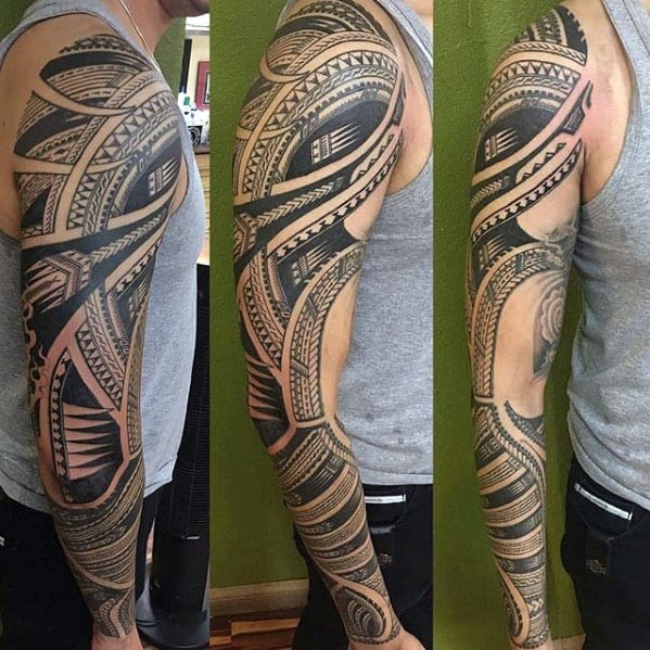 40 Polynesian Sleeve Tattoo Designs For Men - Tribal Ink Ideas