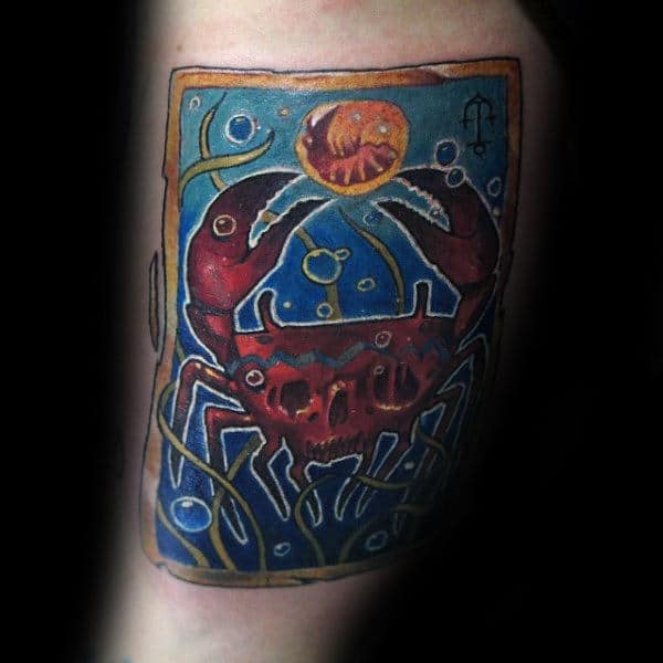 Gentleman With Square Crab Underwater Tattoo On Thigh