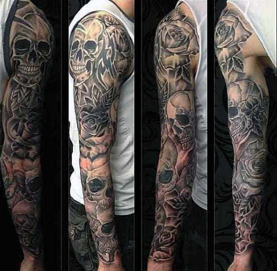 50 Skull Sleeve Tattoos For Men - Masculine Design Ideas