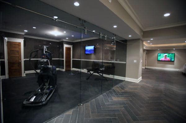 Glass Closure Home Basement Personal Gym Designs For Guys