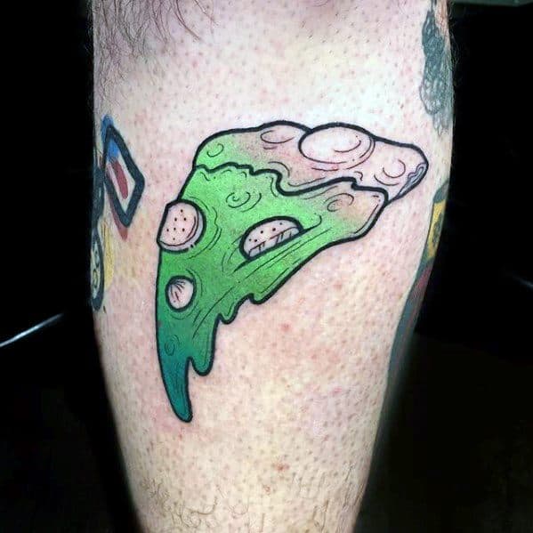 Green Pizza Mens Cool Simple Creative Leg Tattoo