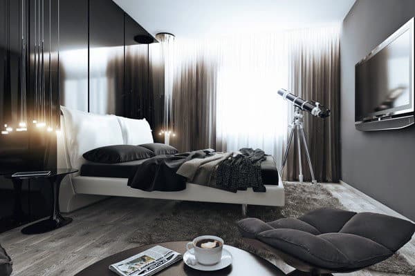 bedroom interior mens masculine grey decor cool apartment modern guys inspiration furniture bed gray idea man designs floor light