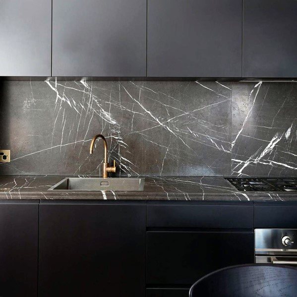 Grey Marble Modern Stone Backsplash Kitchen Ideas 
