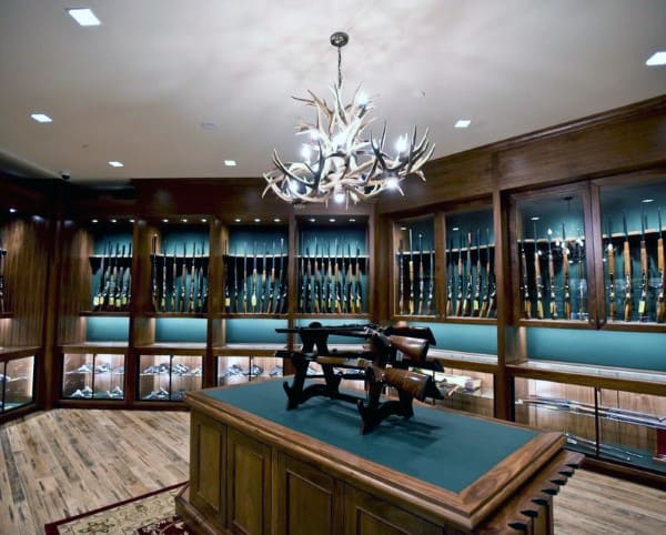 Gun Display Room Design With Wooden Cabinetry