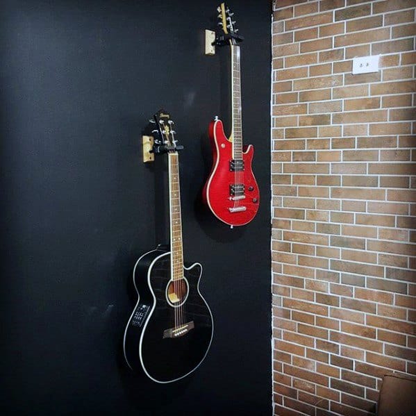 Guys Black And Red Hung Guitar On Wall Bachelor Pad Decor