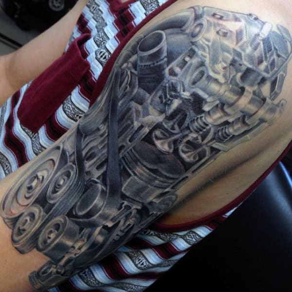 50 Engine Tattoos For Men - Motor Design Ideas