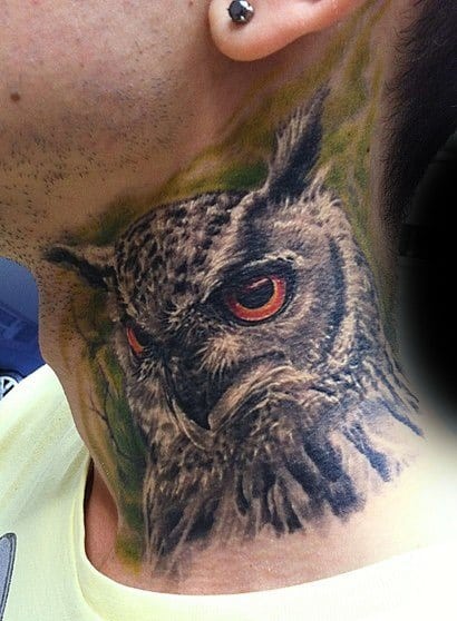 30 Owl Neck Tattoo Designs For Men - Bird Ink Ideas