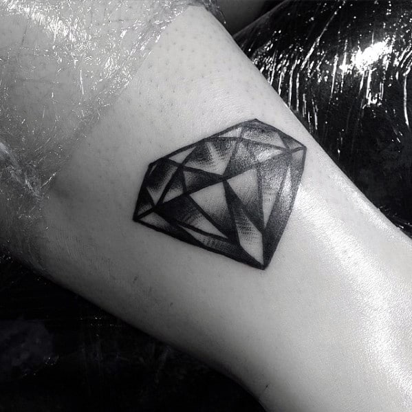 Guys Shaded Black And Grey Small Traditional Diamond Tattoo Design On Forearm