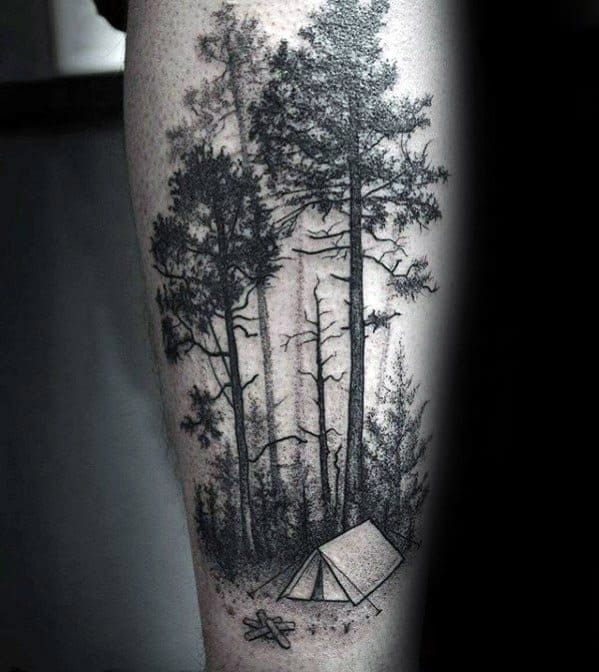 50 Tent Tattoo Designs For Men - Great Outdoors Ink Ideas