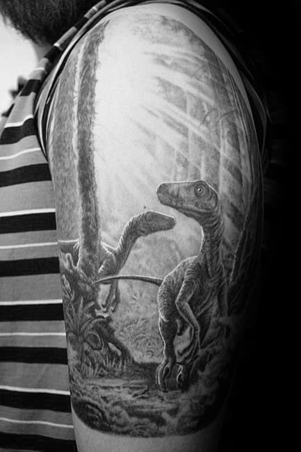 Half Sleeve Jurassic Park Male Tattoos