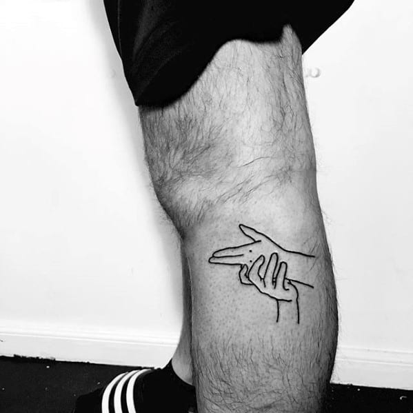 Hand Signal Mens Cool Simple Side Of Leg Tattoo