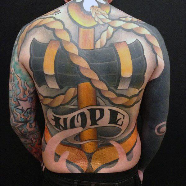 Hope Banner New School Mens Unique Anchor Full Back Tattoos