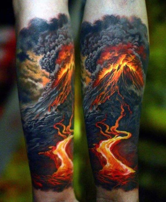 50 Volcano Tattoo Designs For Men - Erupting Hot Lava Ink Ideas