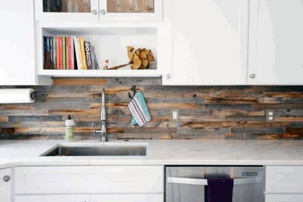 top 60 best wood backsplash ideas - wooden kitchen wall