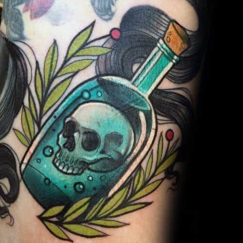 Incredible Poison Bottle With Skull Inside Glass Arm Tattoos For Men