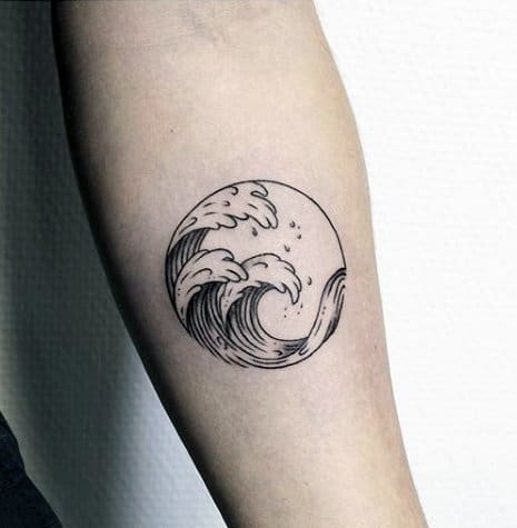 Inner Forearm Circle Manly Simple Wave Tattoos For Men