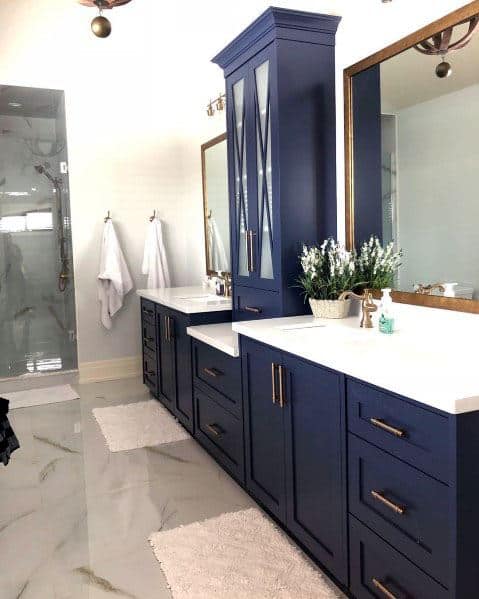 Interior Ideas For Blue Vanity Brass Hardware Bathroom