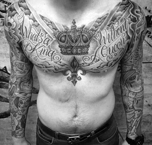 King Crown Unique Chest Male Tattoos