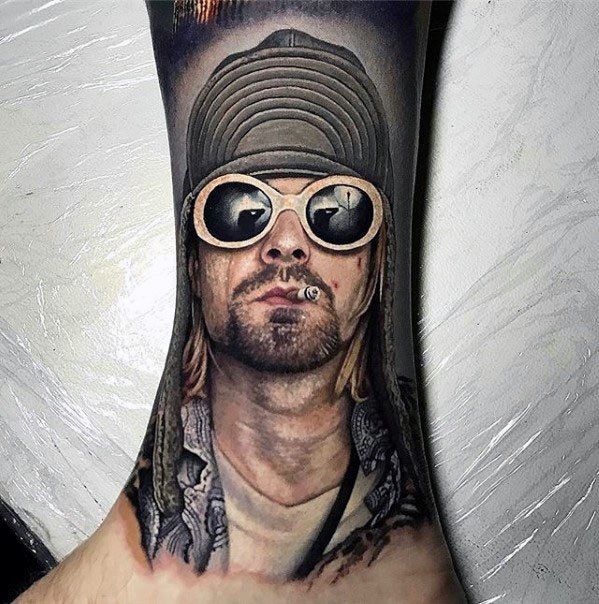 Kurt Cobain Realistic 3d Leg Sleeve Guys Nirvana Tattoos