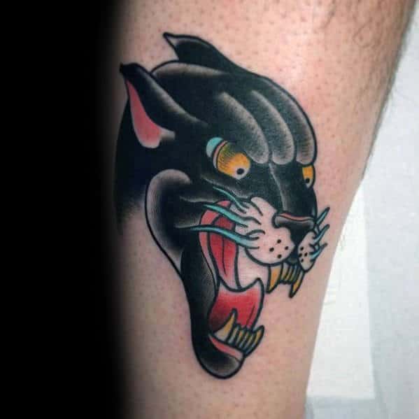 Leg Traditional Panther Head Mens Small Tattoos