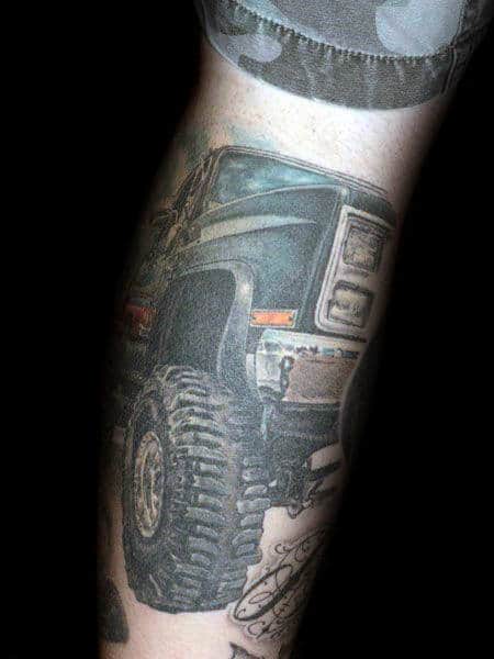 truck tattoos rig leg tires mens ink