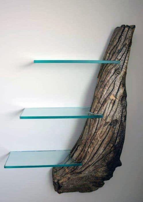 Live Edge Wood With Glass Shelves Bachelor Pad Decor