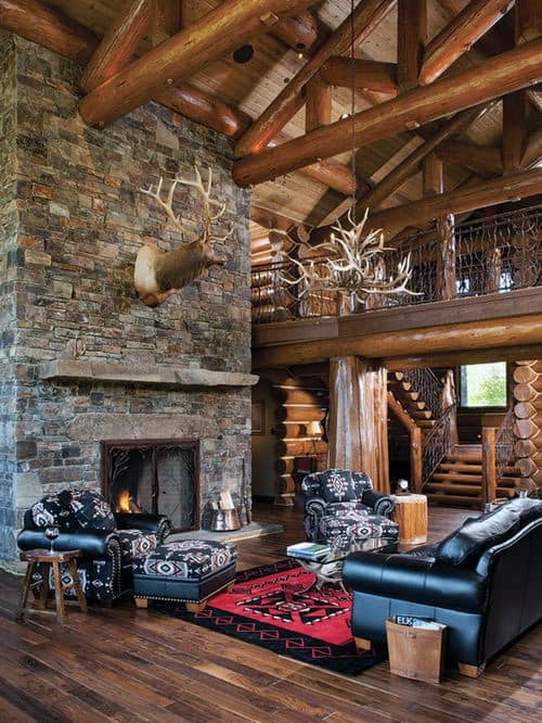 stone fireplace cabin log living rustic fireplaces rock interiors freestanding conceivable veneers truly palace turn material every into