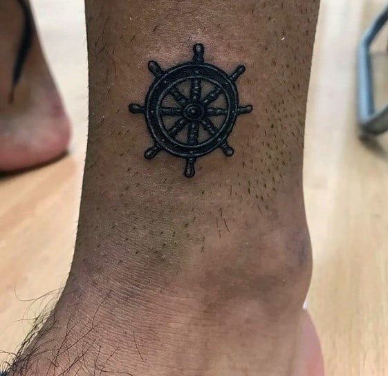 Lower Leg Simple Guys Awesome Ship Wheel Tattoo