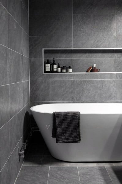 top 60 best grey bathroom tile ideas - neutral interior designs