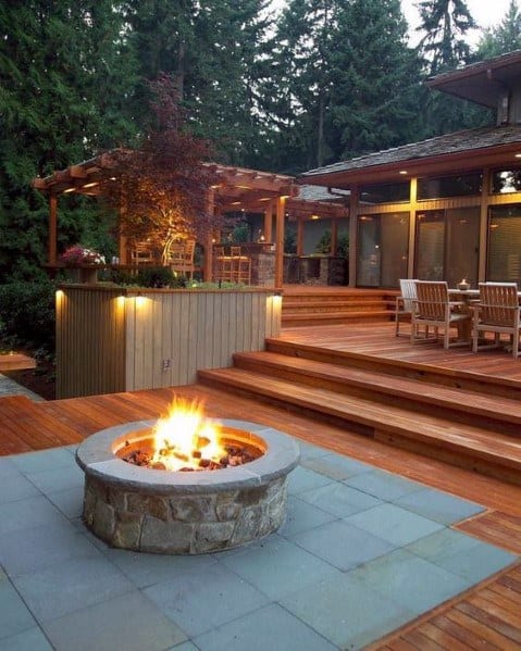 Top 50 Best Deck Fire Pit Ideas - Wood Safe Designs