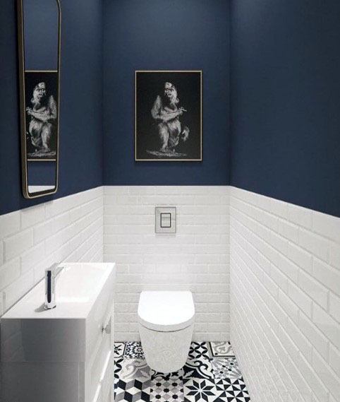 Magnificent Half Bath Blue And White Tile Design Ideas
