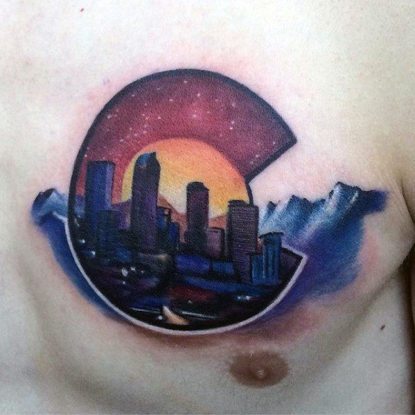 20 Denver Skyline Tattoo Designs For Men Colorado Ink Ideas