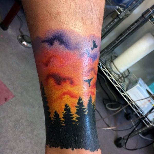 90 Sunset Tattoos For Men - Fading Daylight Sky Designs