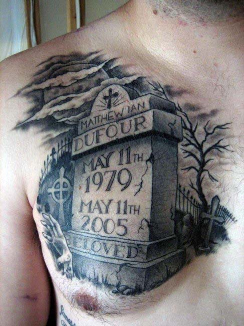 50 Tombstone Tattoos For Men - Memorial Stone Designs