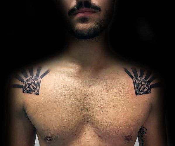 Manly Guys Shoulders Diamond Sun Rays Tattoo