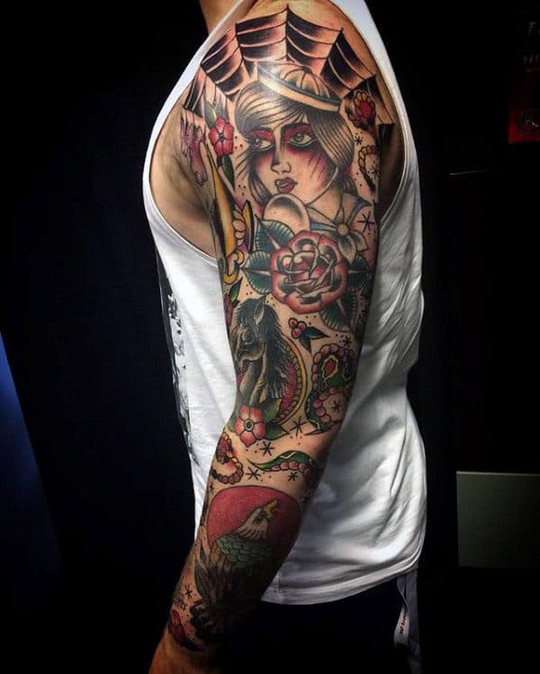 Manly Guys Traditional Full Sleeve Arm Tattoo