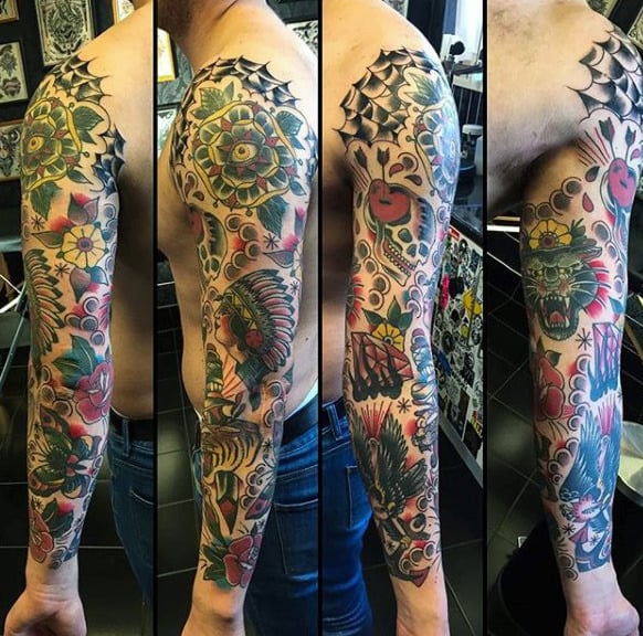 Manly Traditional Sleeve Tattoos For Guys