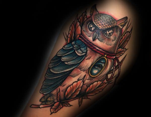 5. Neo-traditional mechanical owl tattoo - wide 9