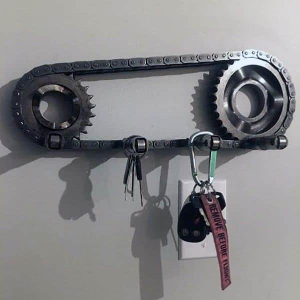 Mechanical Gear With Chain Bachelor Pad Decor Mens Key Rack