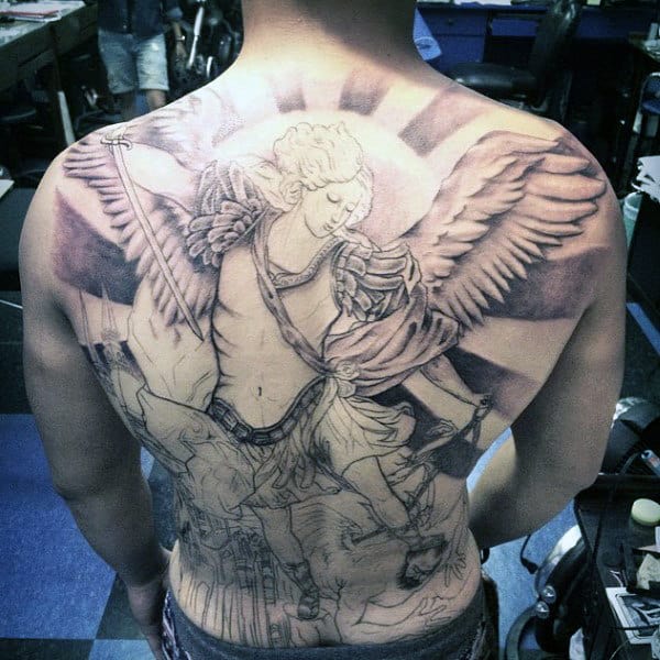 angel tattoo tattoos shoulder mens fallen guardian wings