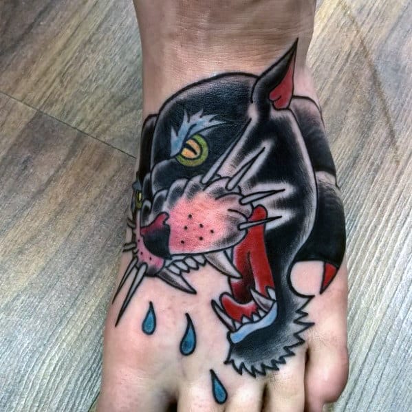 Mens Angry Panther Tattoo Design On Foot