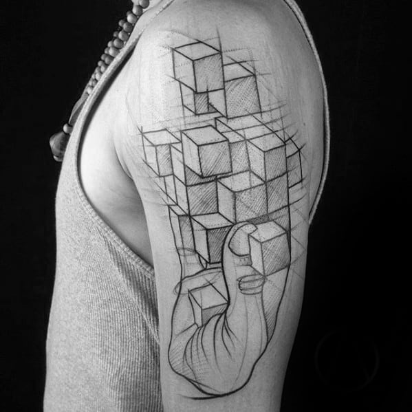 Mens Arm Unique 3d Geometric Cubes Tattoo