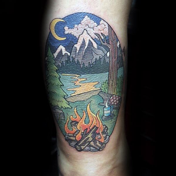 Mens Campfire Tattoo Design Ideas