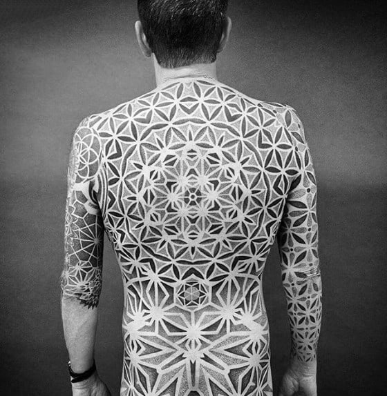 40 Geometric Back Tattoos For Men Dimensional Ink Ideas