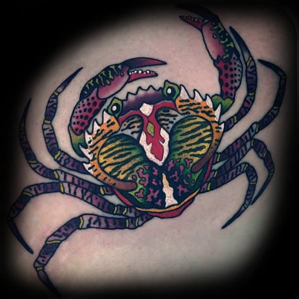 Mens Decorative Crab Back Tattoo Designs