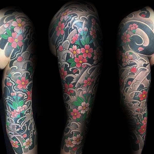 Mens Fl Themed Anese Sleeve Flower Tattoo
