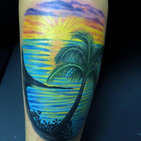 90 Sunset Tattoos For Men - Fading Daylight Sky Designs