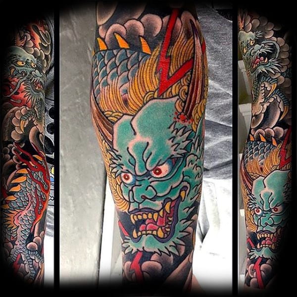 100 Dragon Sleeve Tattoo Designs For Men - Fire Breathing Ink Ideas